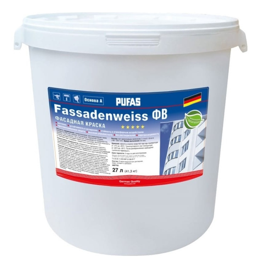 Изображение товара Фасадная краска Pufas Fassadenweiss ФВ A морозостойкая белая 40,2 кг