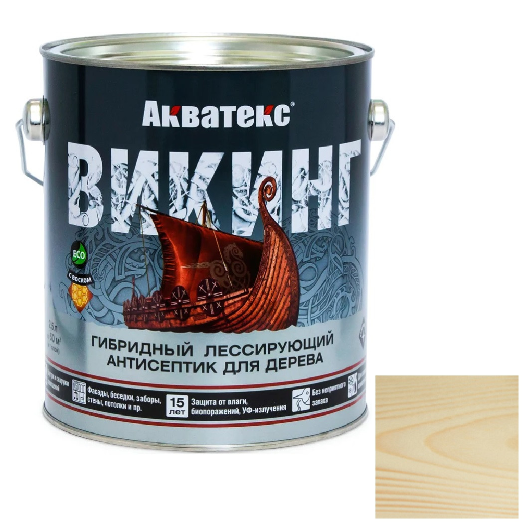 Изображение товара Антисептик для дерева Акватекс Викинг лессирующий бесцветный 2,5 л защитное и декоративное покрытие