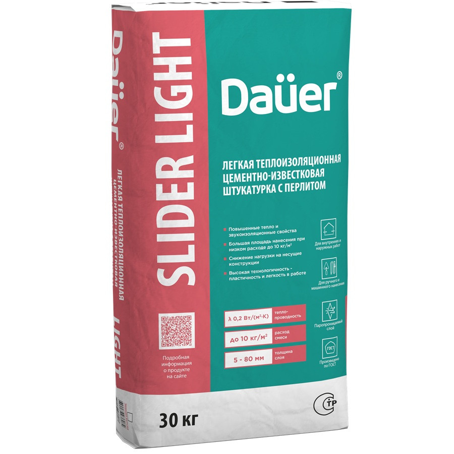 Изображение товара Штукатурка цементно-известковая гладкая Dauer Slider Fasad Light 30 кг