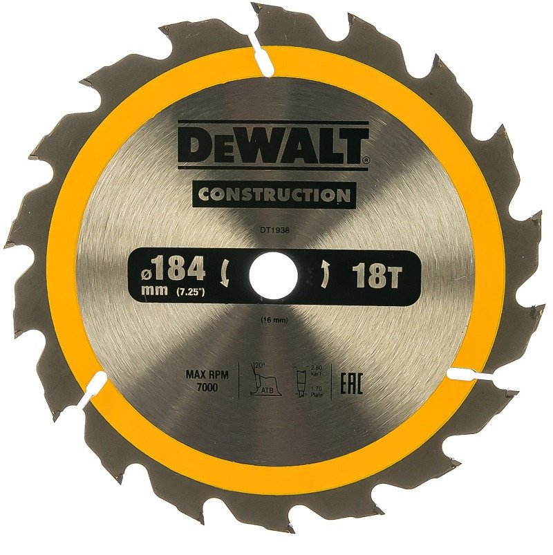 Изображение товара Диск пильный по дереву с гвоздями Dewalt Construction DT1938-QZ 18Т 184 мм Изображение товара Диск пильный по дереву с гвоздями Dewalt Construction DT1938-QZ 18Т 184 мм