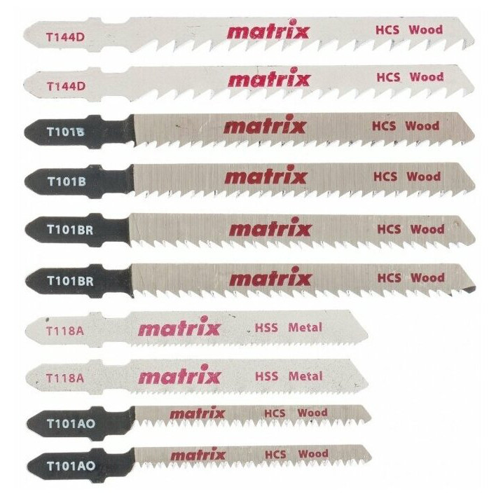 Изображение товара Набор полотен для электролобзика Matrix T-SET1003 78247 универсальный 10 штук Изображение товара Набор полотен для электролобзика Matrix T-SET1003 78247 универсальный 10 штук