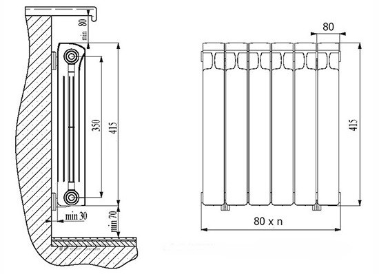 Радиатор биметаллический Rifar Base 350/90 6 секций
