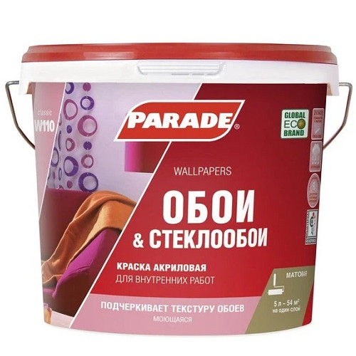 Изображение товара Краска акриловая Parade Classic W110 Обои & Стеклообои основа А 5 л