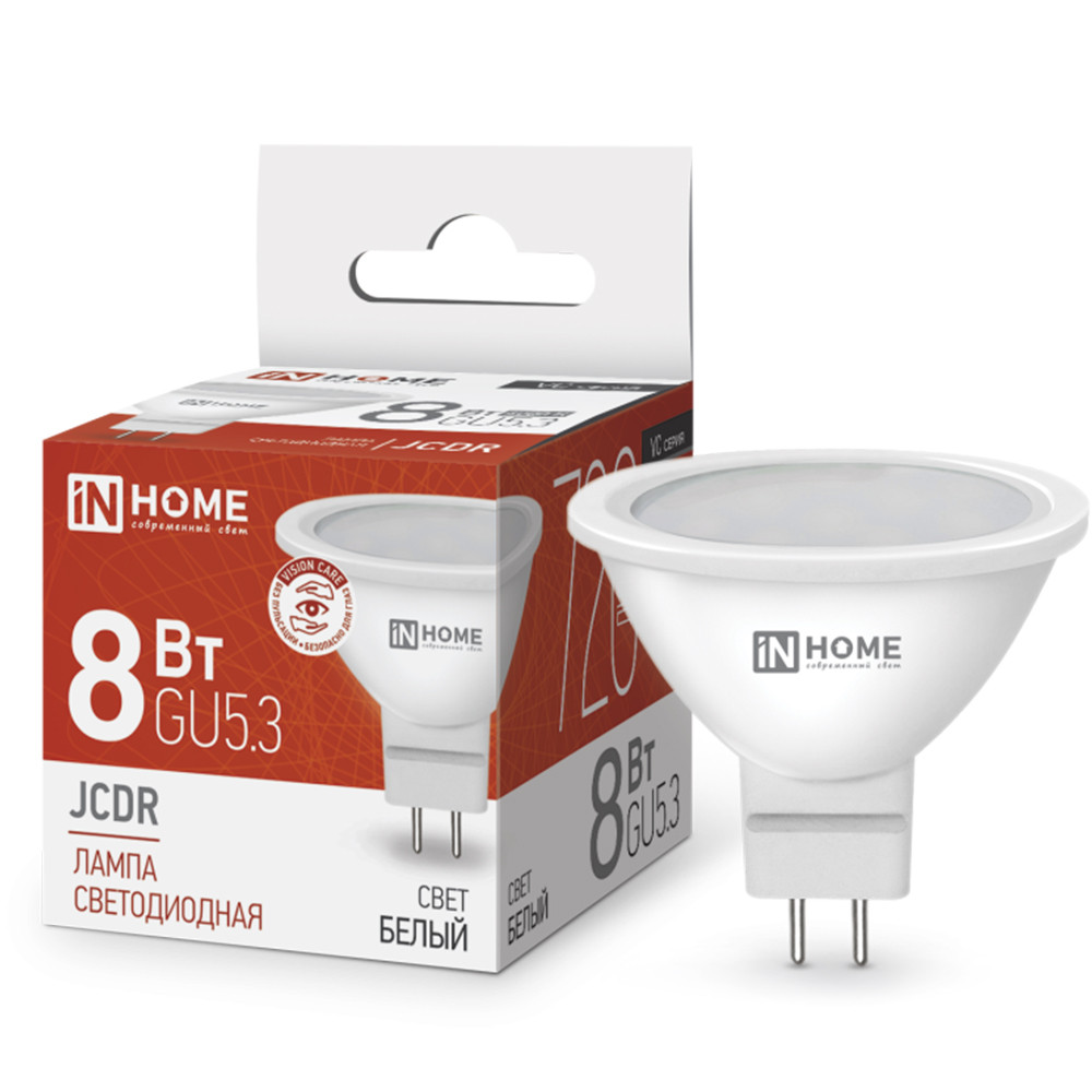 Изображение товара Лампа светодиодная In-Home Vision Care LED-JCDR-VC 4690612020334 GU5.3 8 Вт 4000К  