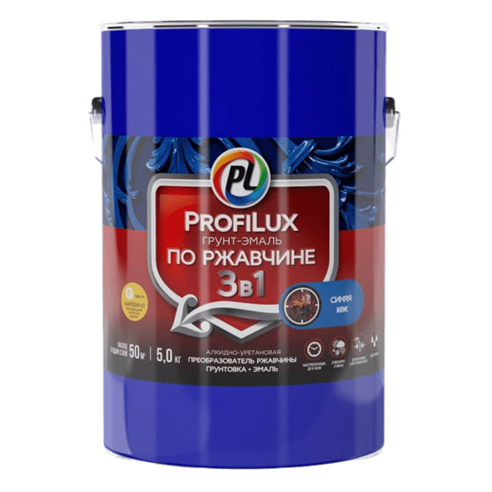 Изображение товара Грунт-эмаль Profilux по ржавчине 3 в 1 полуматовая синяя 5 кг