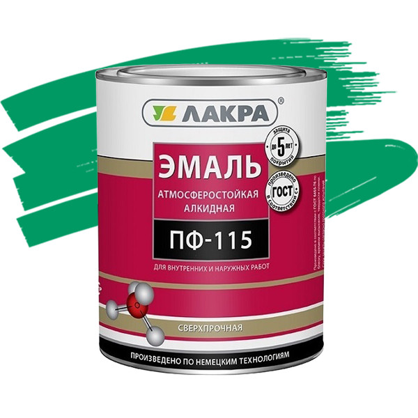 Изображение товара Эмаль Лакра ПФ-115 ярко-зеленая 1 кг для внутренней и внешней отделки