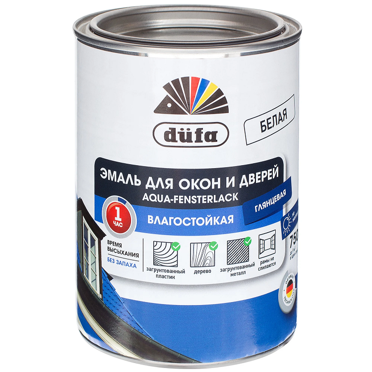 Изображение товара Эмаль для окон и дверей Dufa Aqua-Fensterlack белая 0,75 л для внутренних и наружных работ