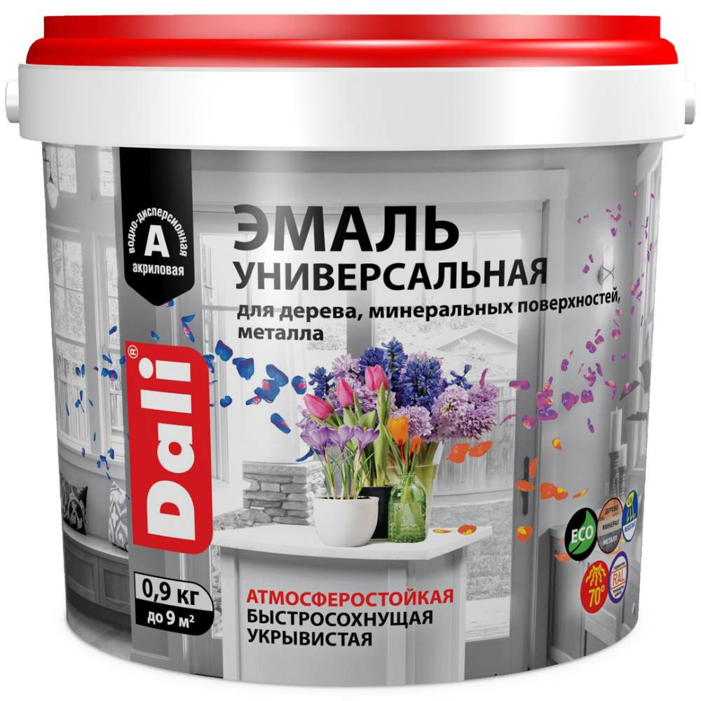 Изображение товара Эмаль акриловая Dali 80233 полуматовая белая 0,9 кг