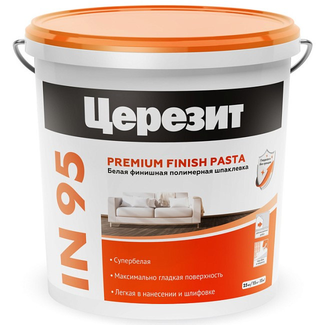 Изображение товара Полимерная шпатлевка Ceresit IN 95 25 кг для внутренних работ, гладкая и белая