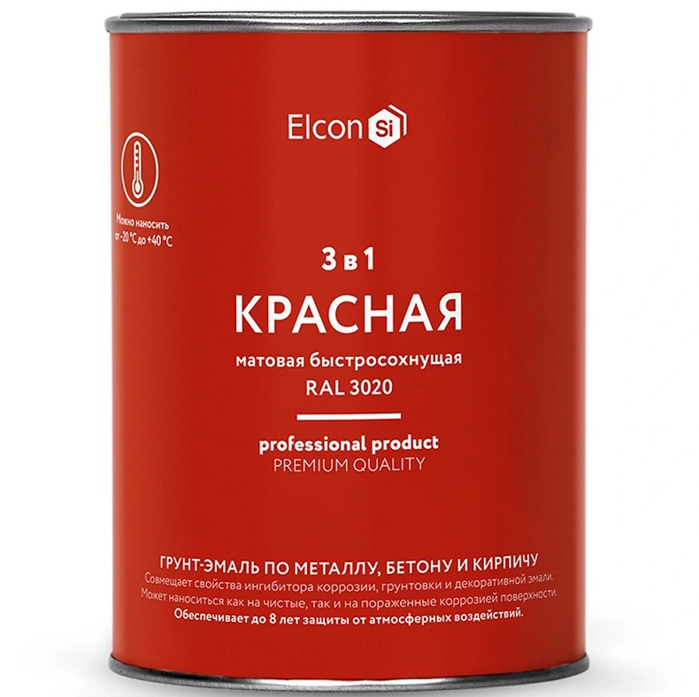 Изображение товара Грунт-эмаль по ржавчине Elcon 3 в 1 матовая Ral 3020 красная 0,8 кг Изображение товара Грунт-эмаль по ржавчине Elcon 3 в 1 матовая Ral 3020 красная 0,8 кг