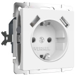 Розетка Werkel W1171561 с заземлением шторками и USBх2 белая матовая
