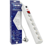 Изображение товара Удлинитель с сетевым фильтром Tokov Electric TKE-C01-SF6-1.8-ZV 1,8 м 6 розеток с заземлением и выключателем белый