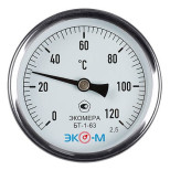 Термометр биметаллический осевой Экомера БТ-1-63 Дк 63 L100 мм 120 C