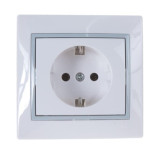 Изображение товара Розетка одноместная Lezard Mira 701-0215-122 с заземлением белый с серой вставкой