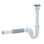 Сифон для умывальника АниПласт DB1015 трубный 1 1/4 дюйма 32 мм с гофрой выпуск с нержавеющей решёткой 65 мм 