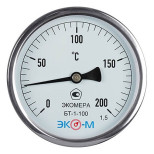 Термометр биметаллический осевой Экомера БТ-1-100 Дк 100 L100 мм 200 C