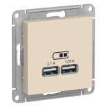 Механизм USB розетки Schneider Electric AtlasDesign ATN000233 двойной бежевый