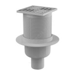 Трап регулируемый с гидрозатвором+механический сухой затвор Дн 50 с нержавеющей решёткой 105х105мм вертикальный выпуск Alca Plast APV32