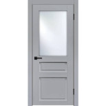 Дверь межкомнатная Komfort Doors Классик-3 со стеклом светло-серый эмалит 1900х550 мм в комплекте коробка 2,5 шт и наличник 5 шт. 