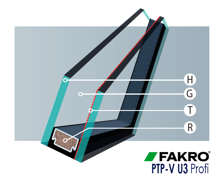 Fakro PTP-V U3 характеристики и конструкция стеклопакета пластикового мансардного окна